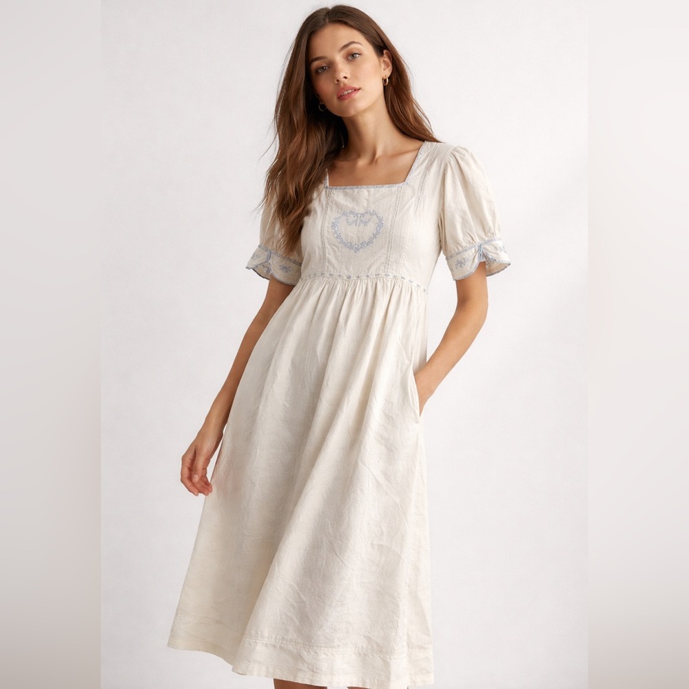 Vintage Handmaid Prairie Dress Past Times Cotton Milkmaid Cross-stitch Romantic